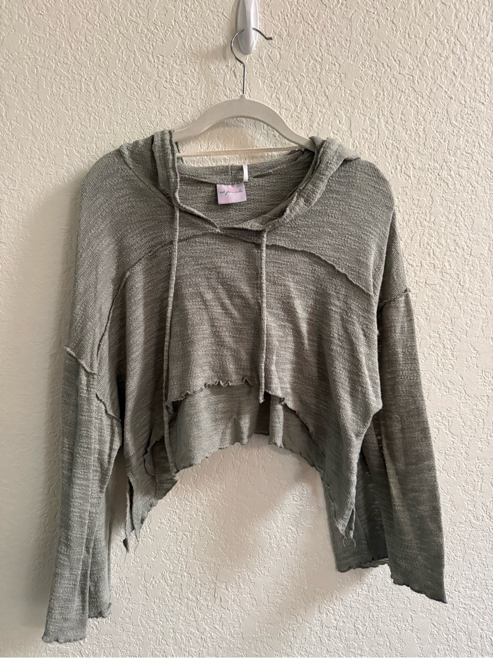 Urban Outfitters Out From Under Cropped Knit Hoodie in Light Sage